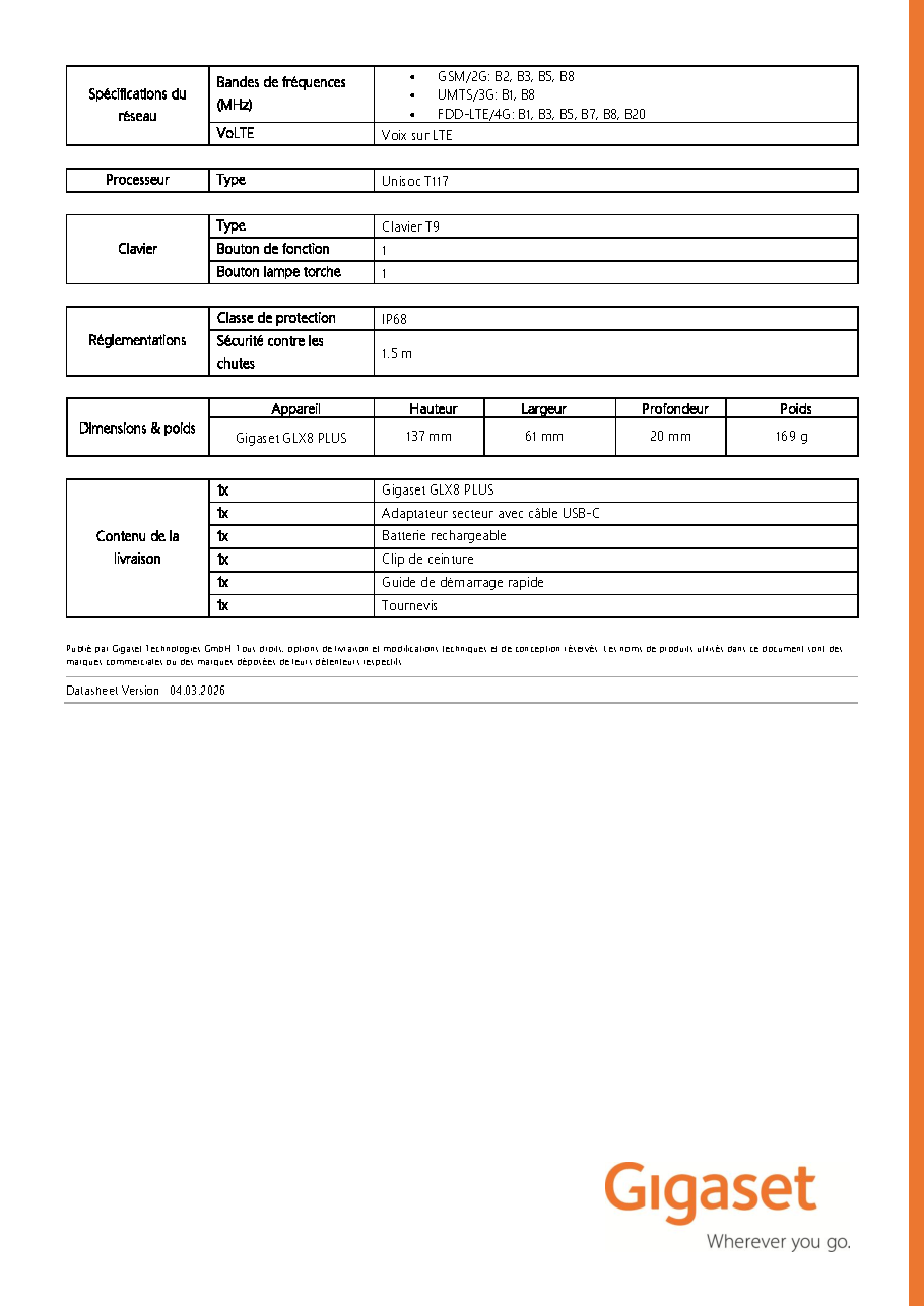 Fiche technique fournisseur