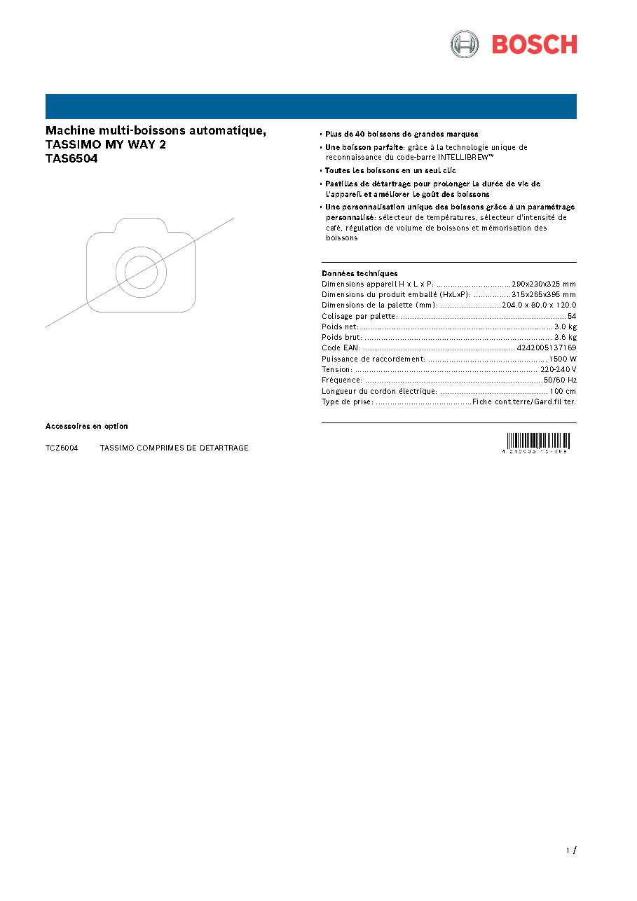 Fiche technique fournisseur