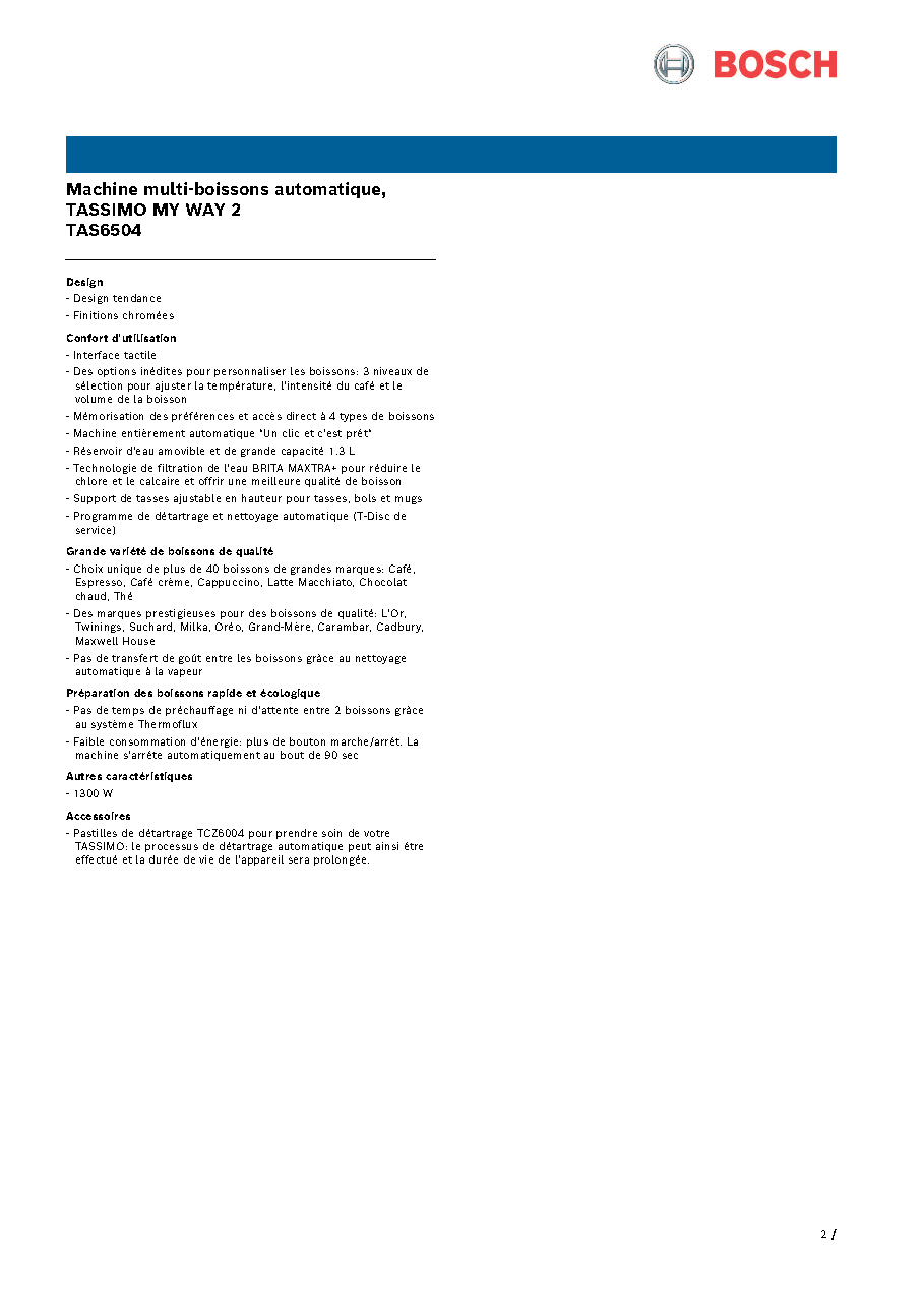 Fiche technique fournisseur