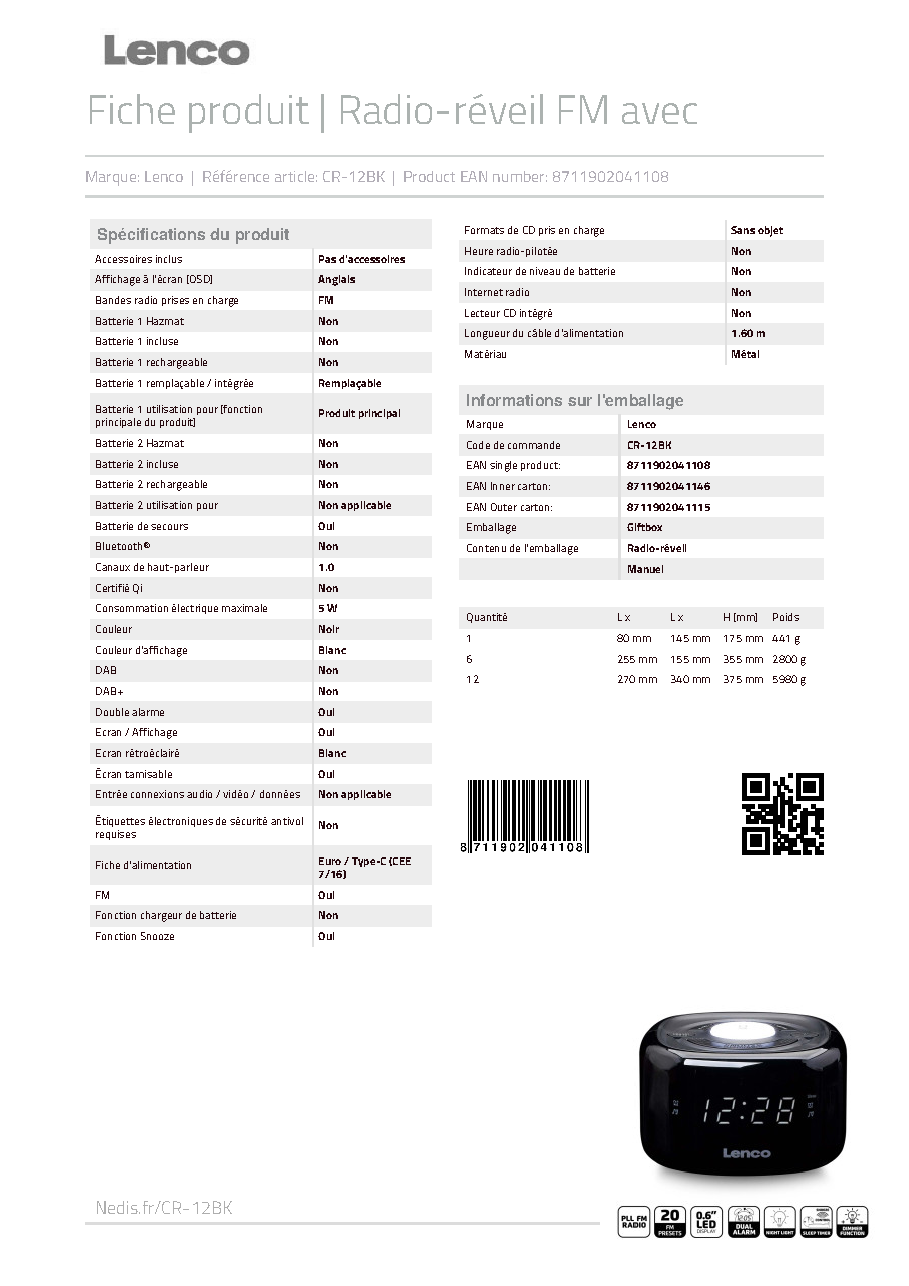 Fiche technique fournisseur