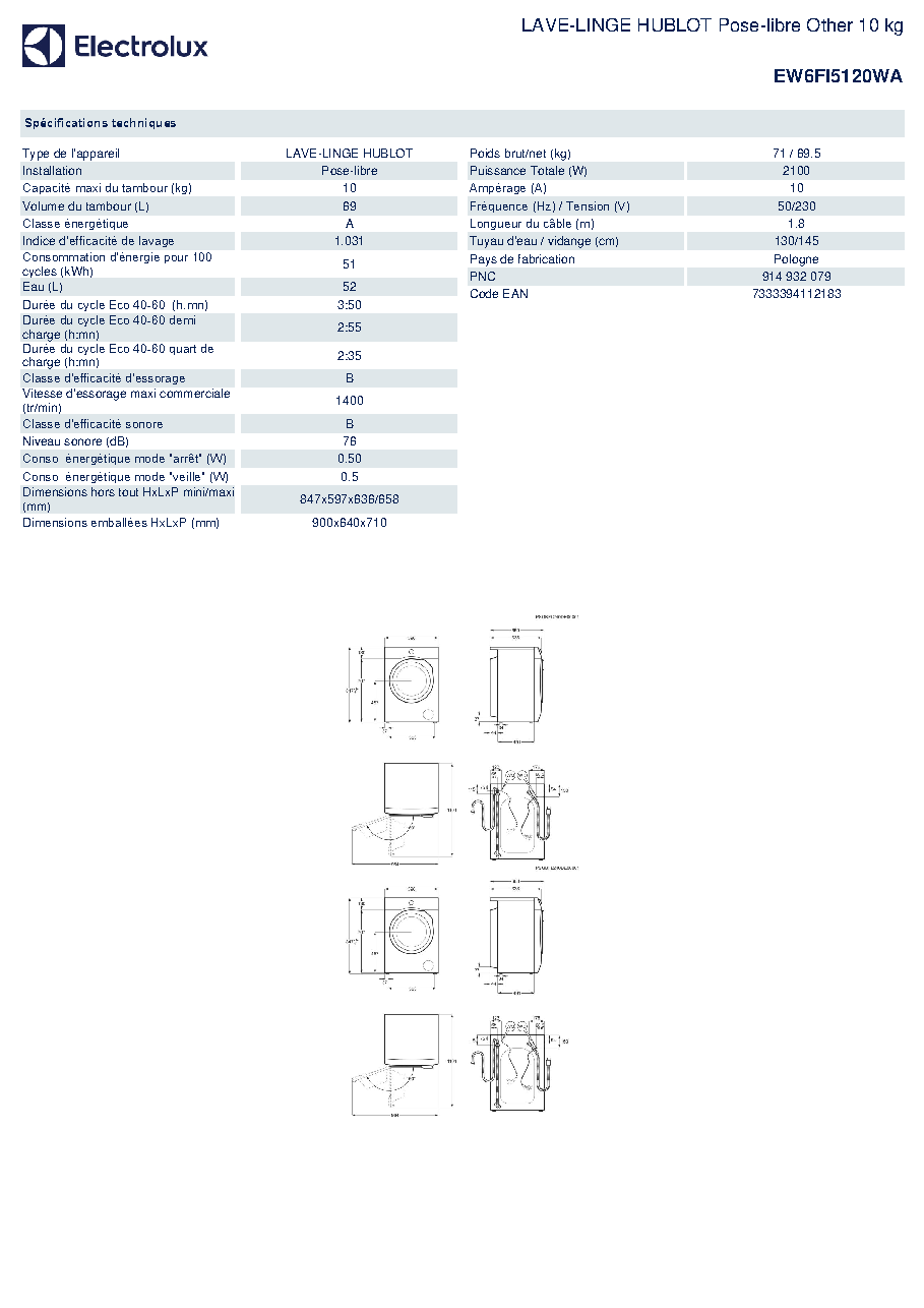 Fiche technique fournisseur