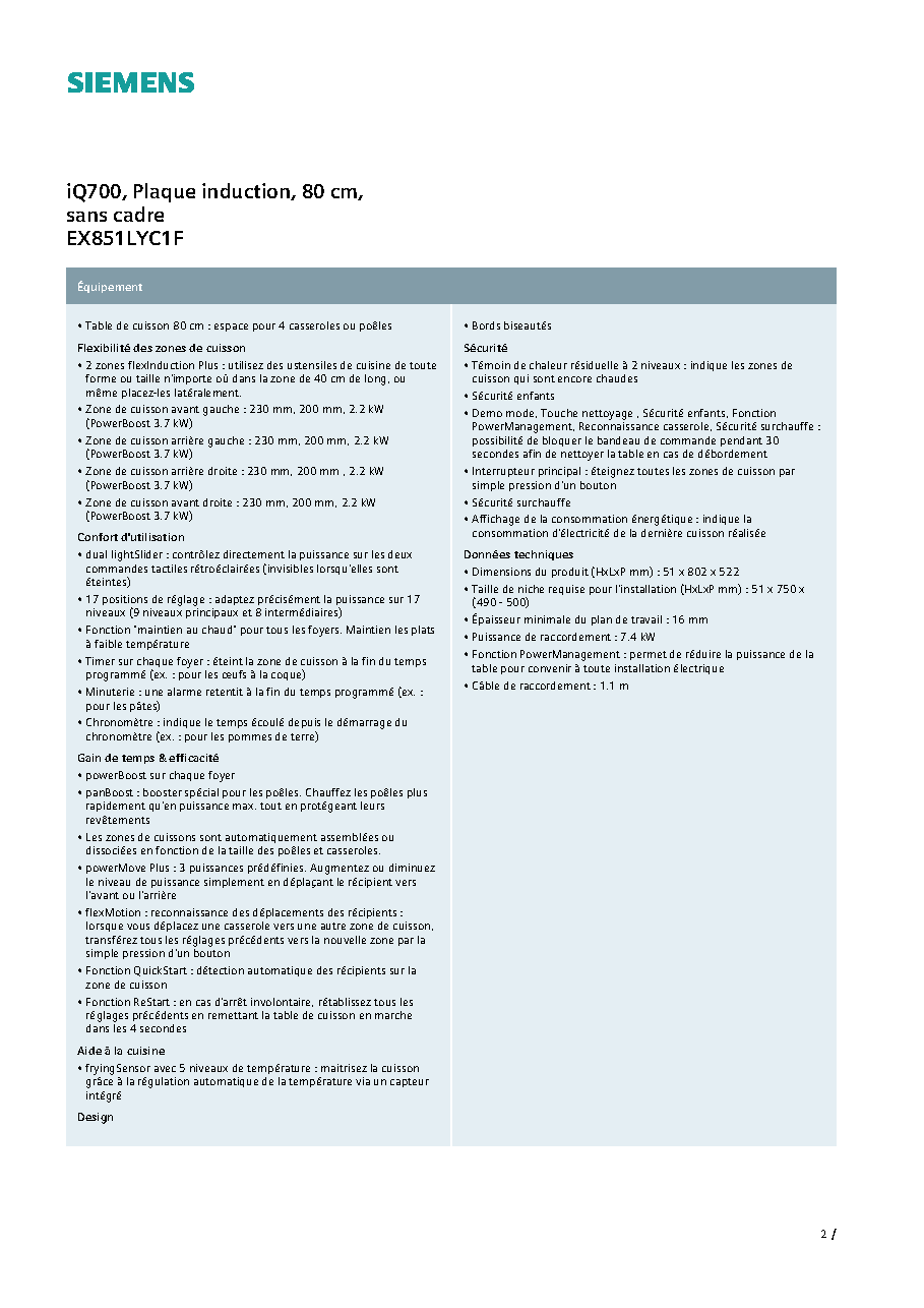 Fiche technique fournisseur