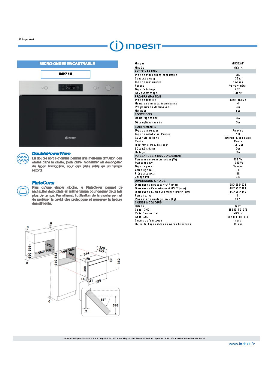 Fiche technique fournisseur