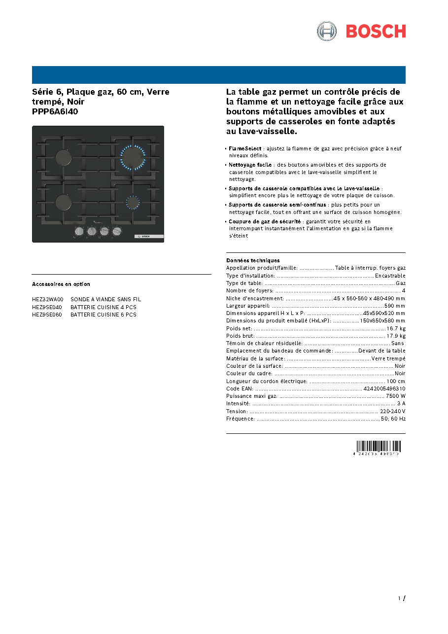 Fiche technique fournisseur