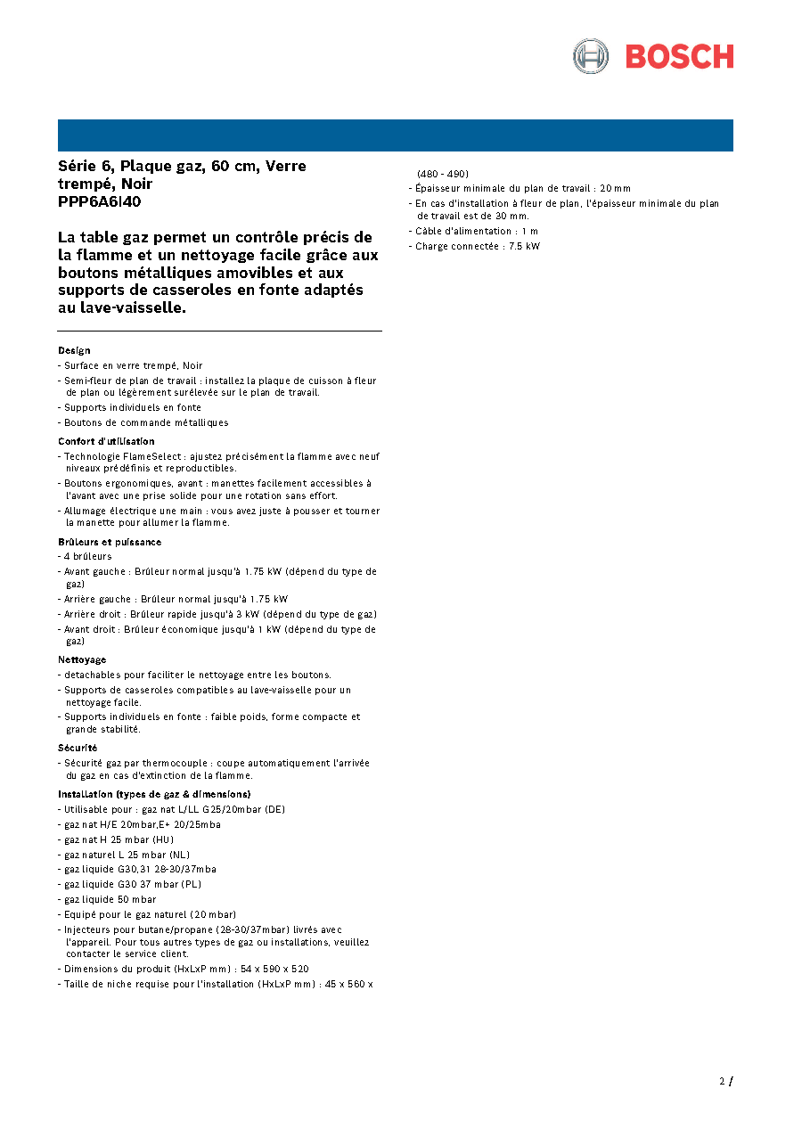 Fiche technique fournisseur