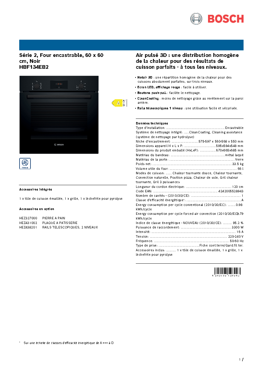 Fiche technique fournisseur