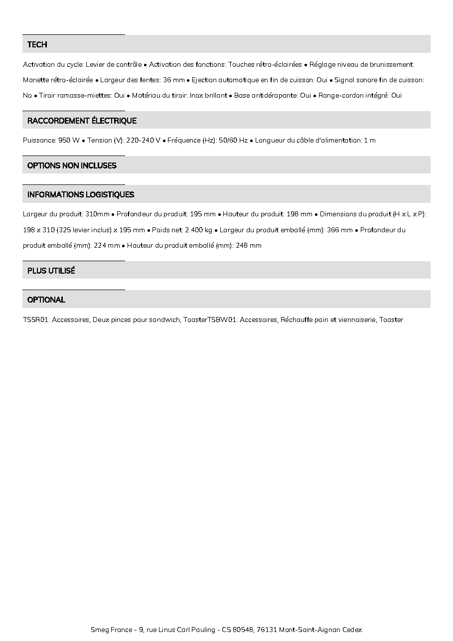 Fiche technique fournisseur