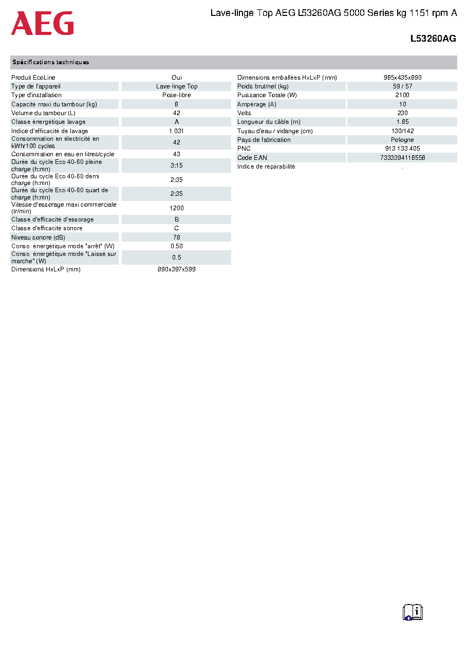 Fiche technique fournisseur