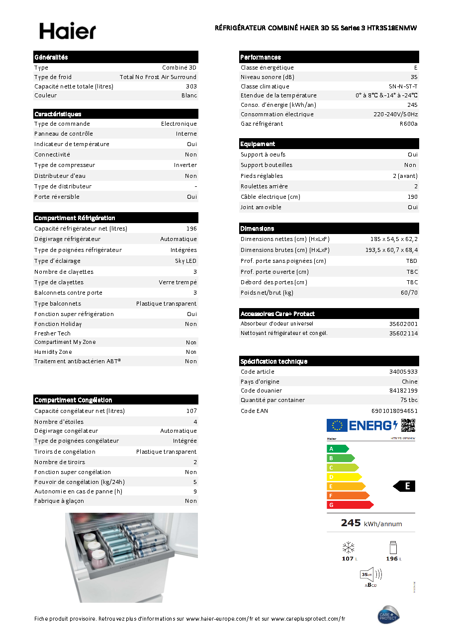 Fiche technique fournisseur