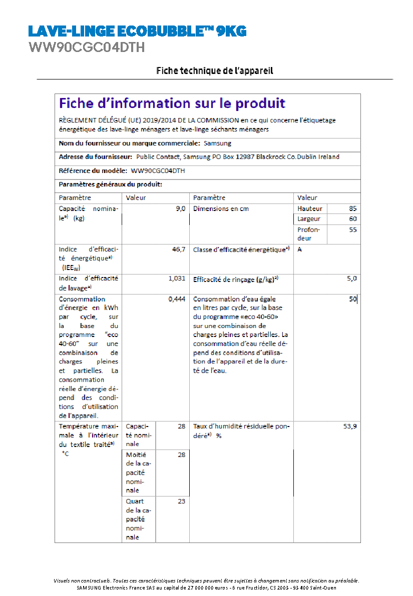 Fiche technique fournisseur