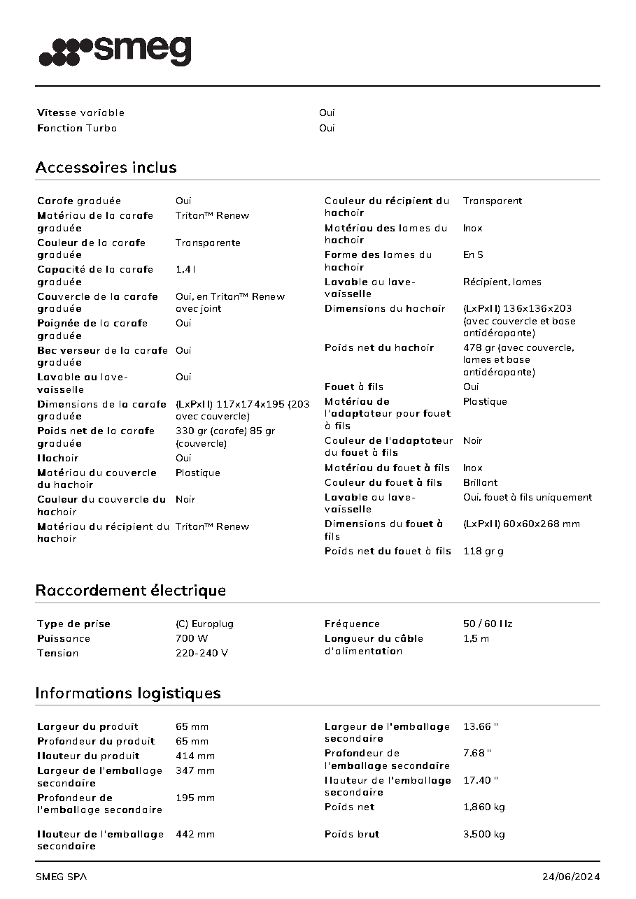 Fiche technique fournisseur