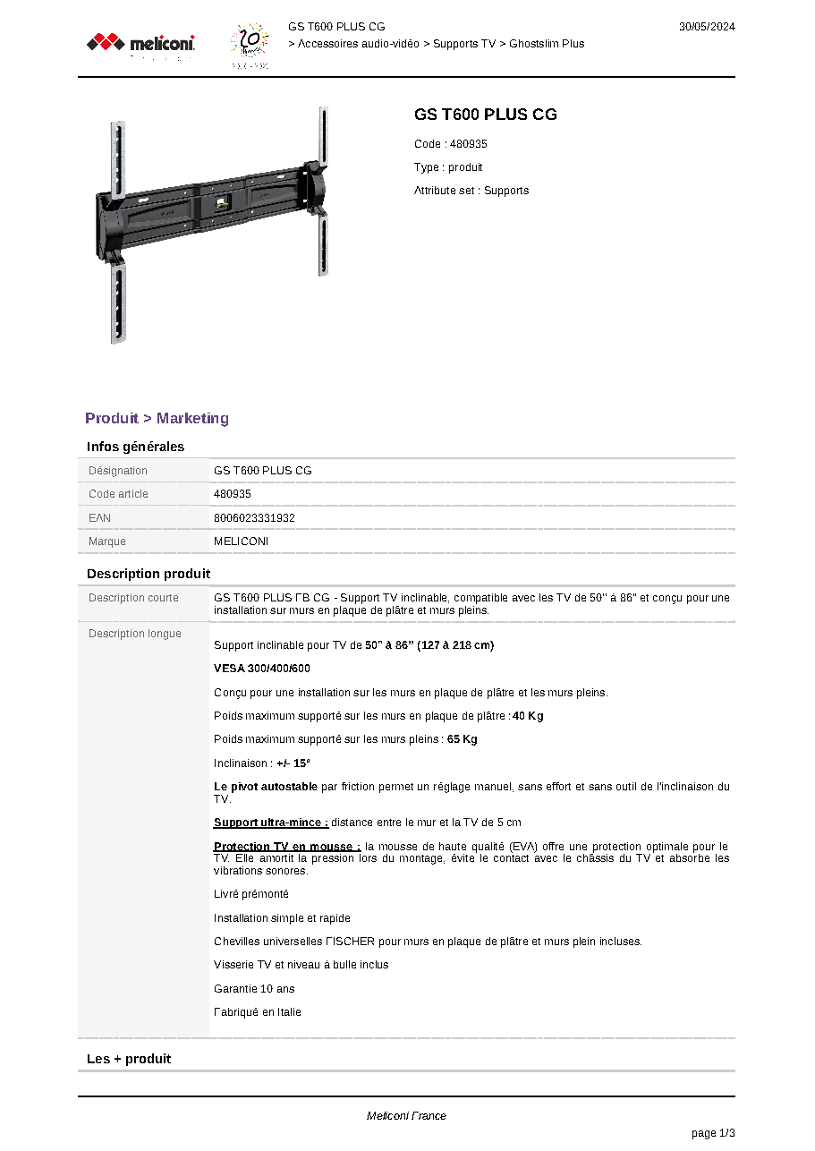 Fiche technique fournisseur
