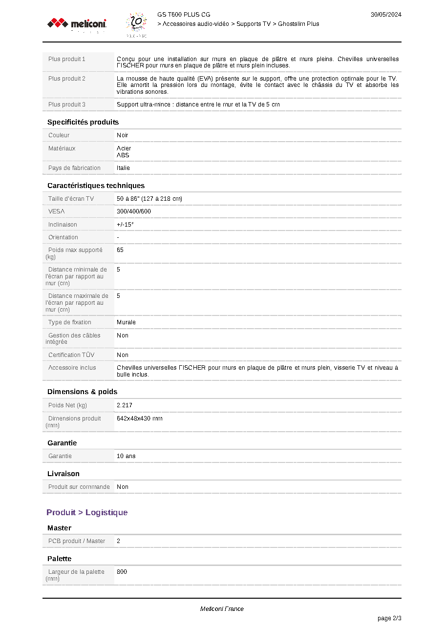 Fiche technique fournisseur