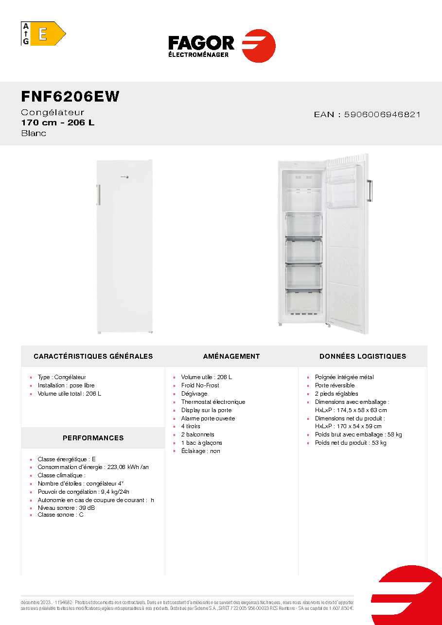 Fiche technique fournisseur