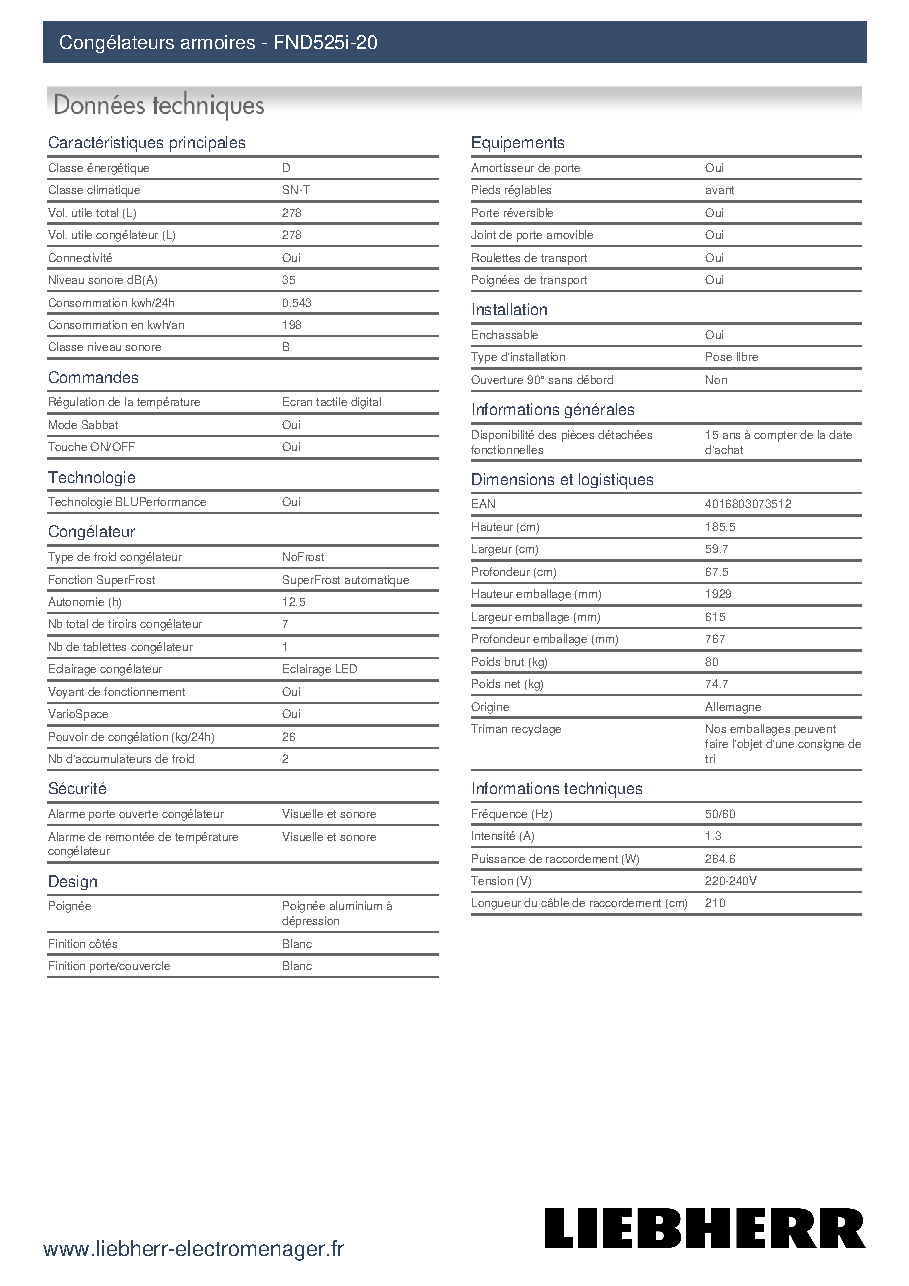 Fiche technique fournisseur