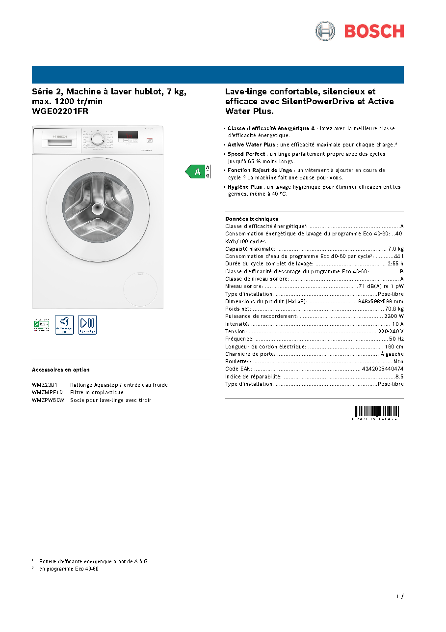 Fiche technique fournisseur