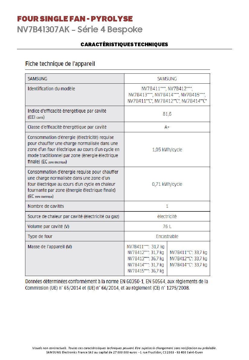 Fiche technique fournisseur