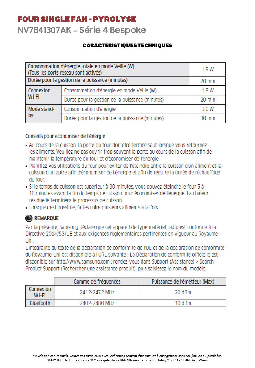 Fiche technique fournisseur