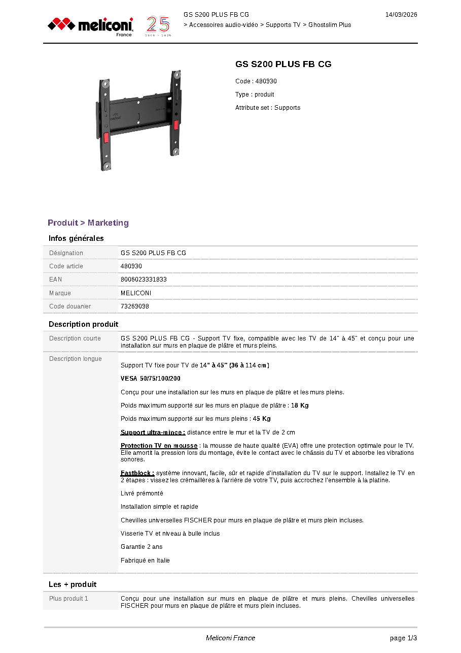 Fiche technique fournisseur