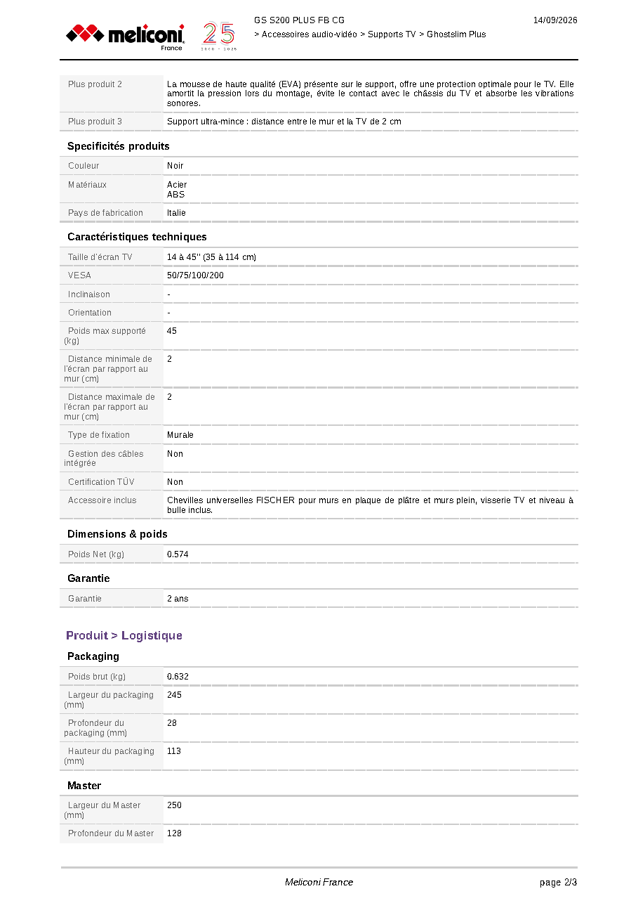 Fiche technique fournisseur