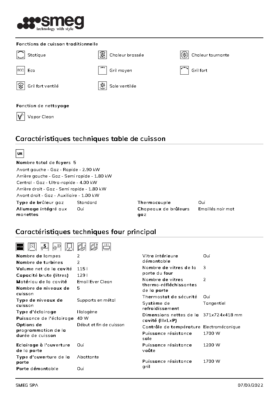 Fiche technique fournisseur