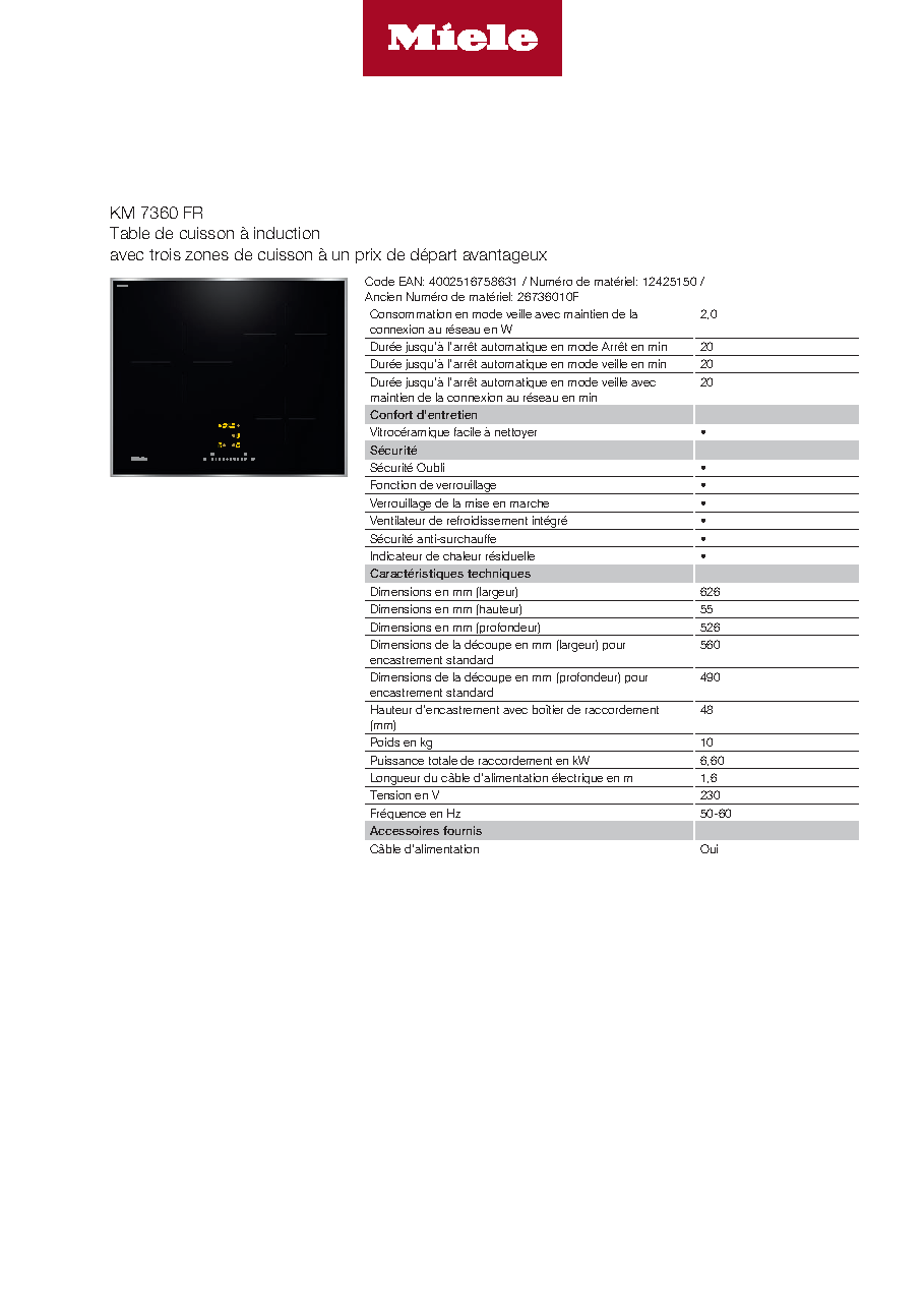 Fiche technique fournisseur