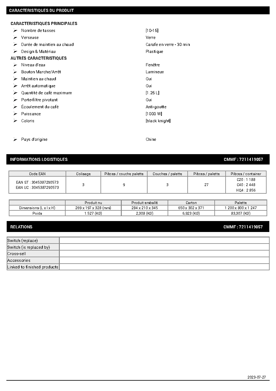 Fiche technique fournisseur