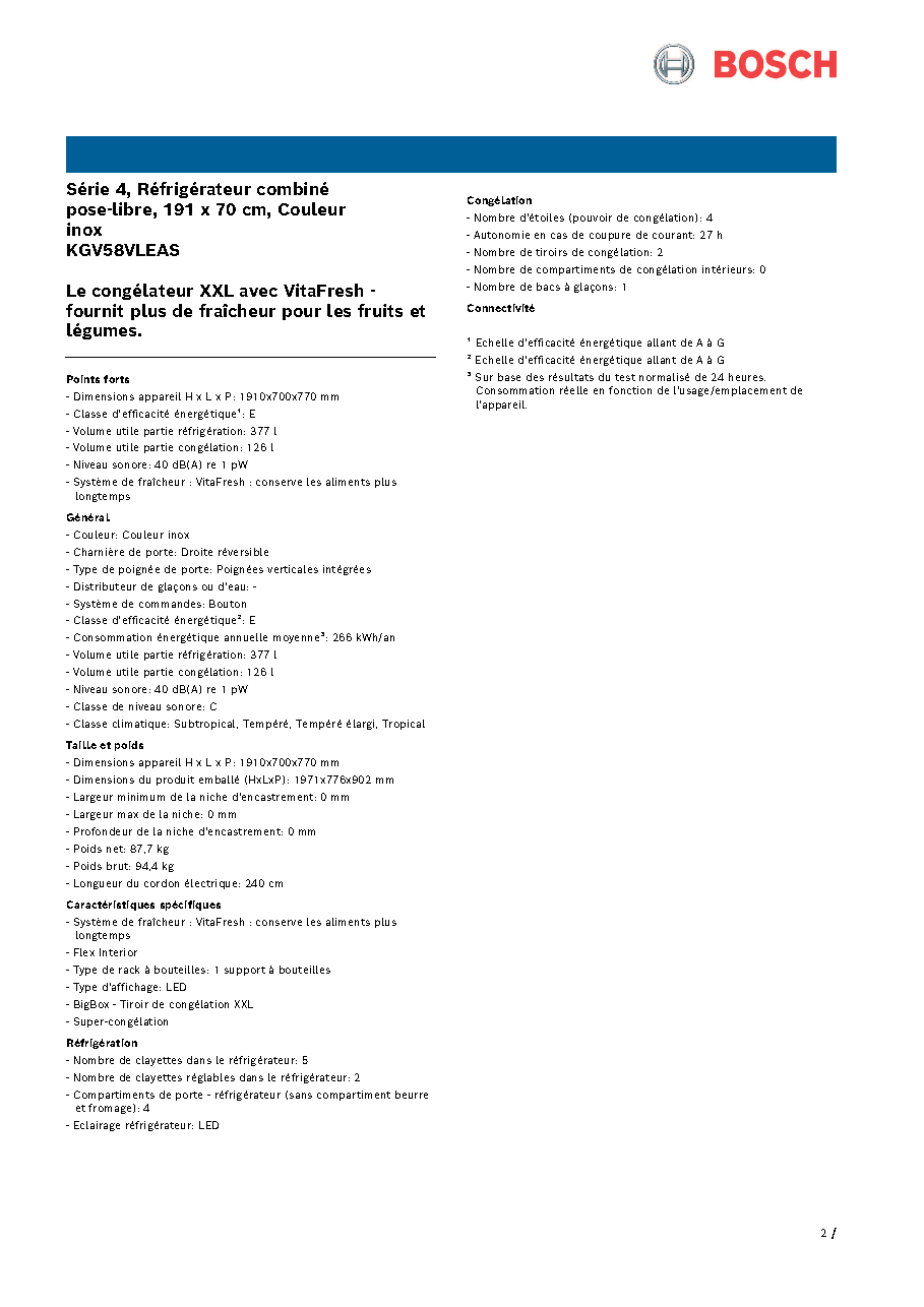 Fiche technique fournisseur