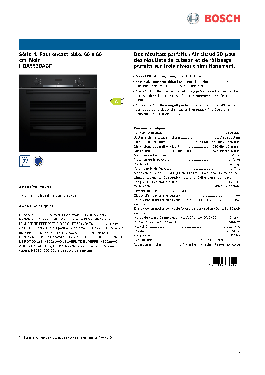 Fiche technique fournisseur