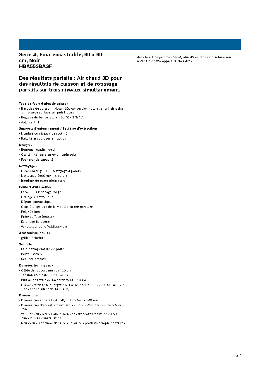 Fiche technique fournisseur
