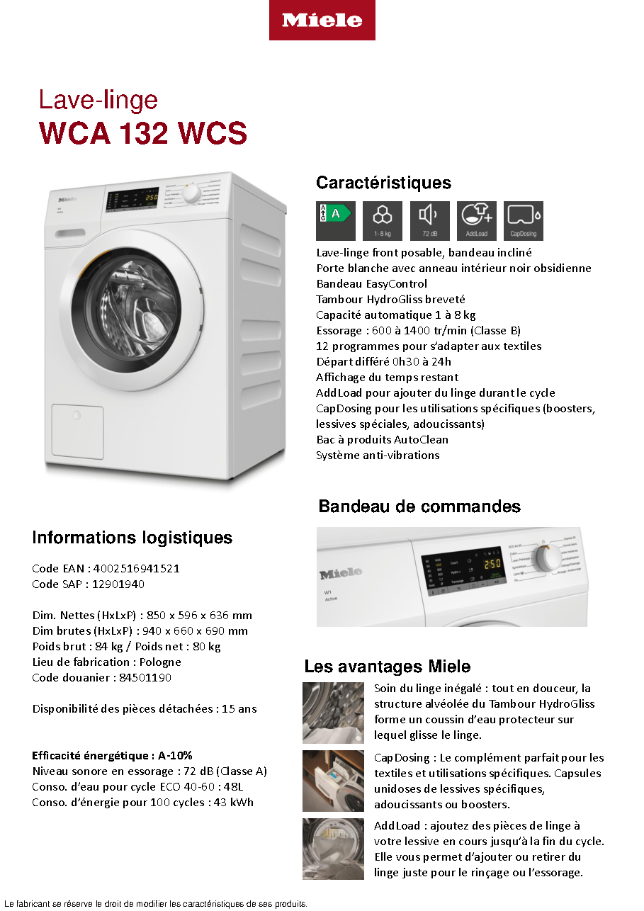 Fiche technique fournisseur