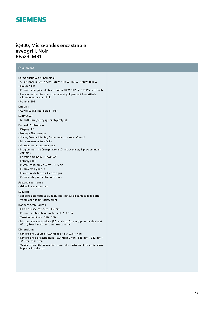 Fiche technique fournisseur