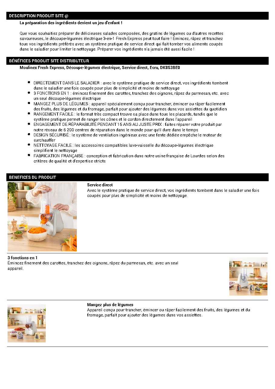 Fiche technique fournisseur