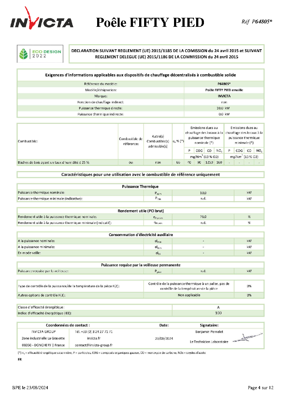Fiche technique fournisseur