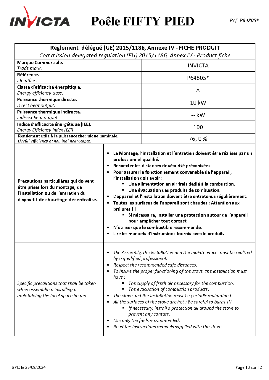 Fiche technique fournisseur