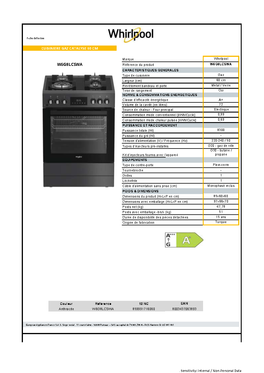 Fiche technique fournisseur