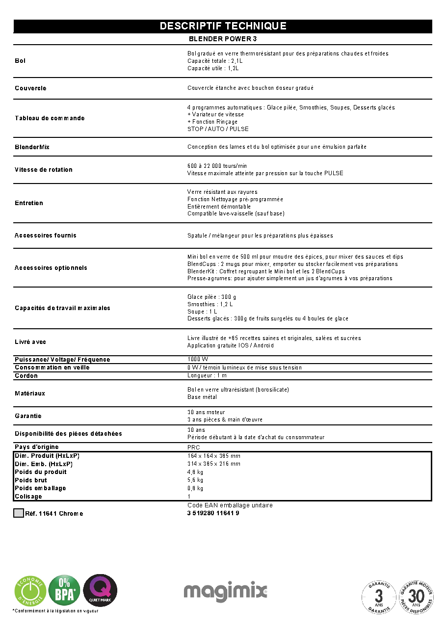 Fiche technique fournisseur