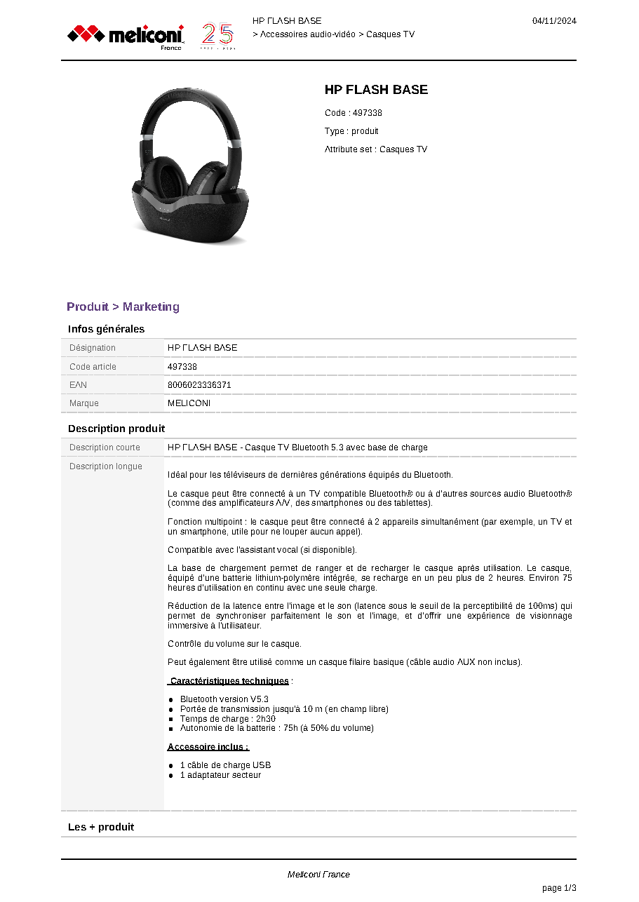 Fiche technique fournisseur