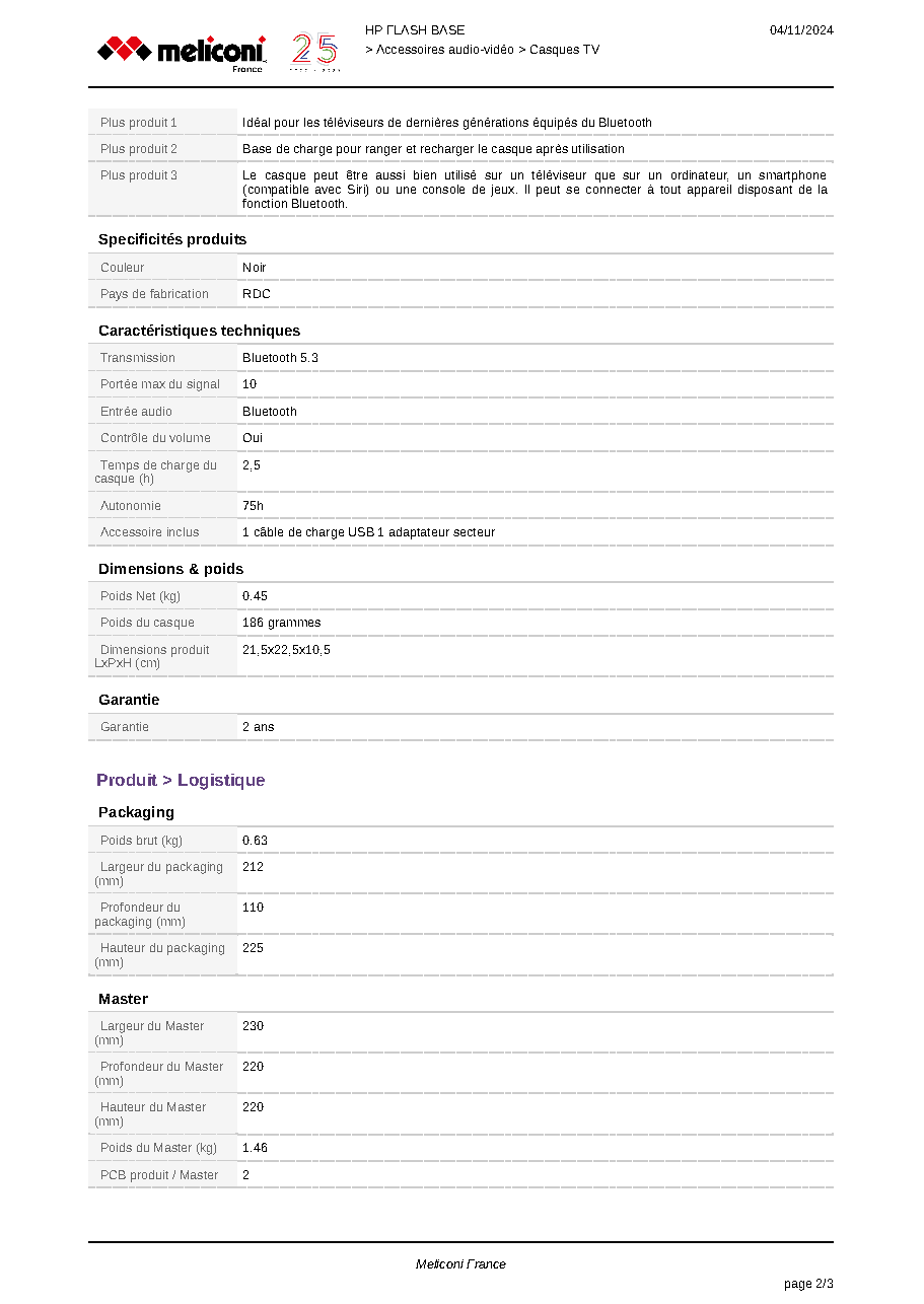 Fiche technique fournisseur