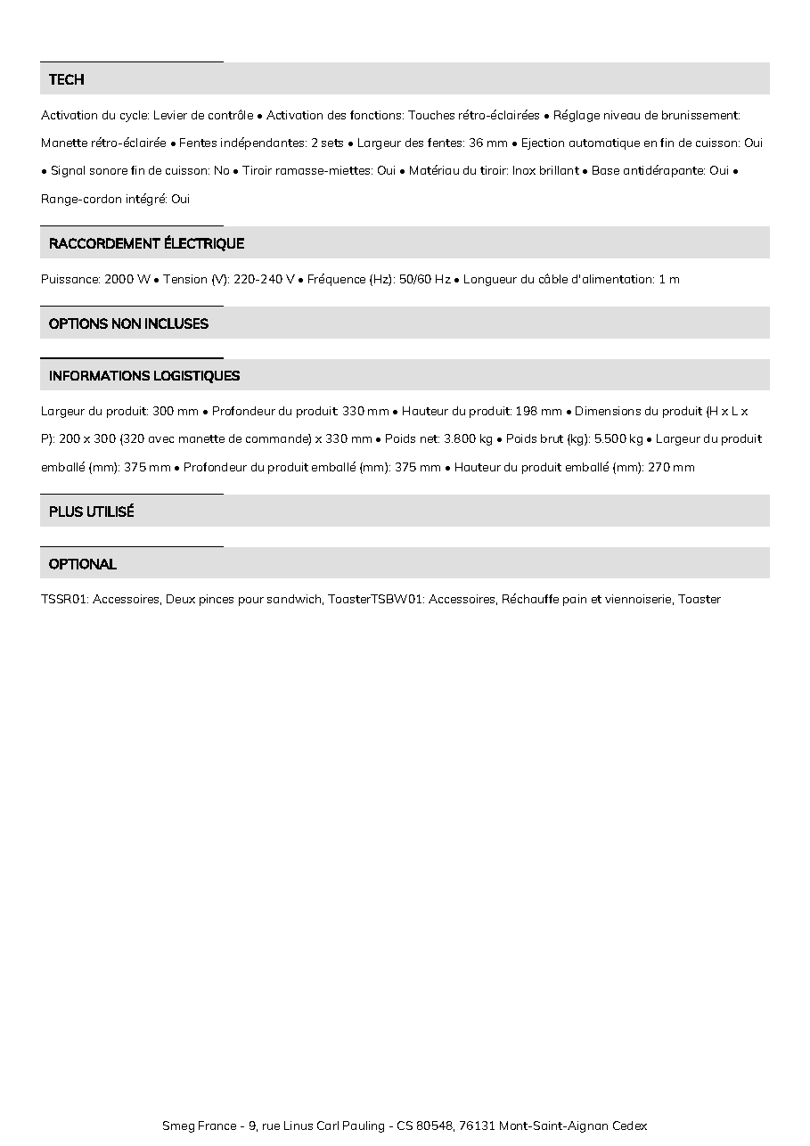 Fiche technique fournisseur