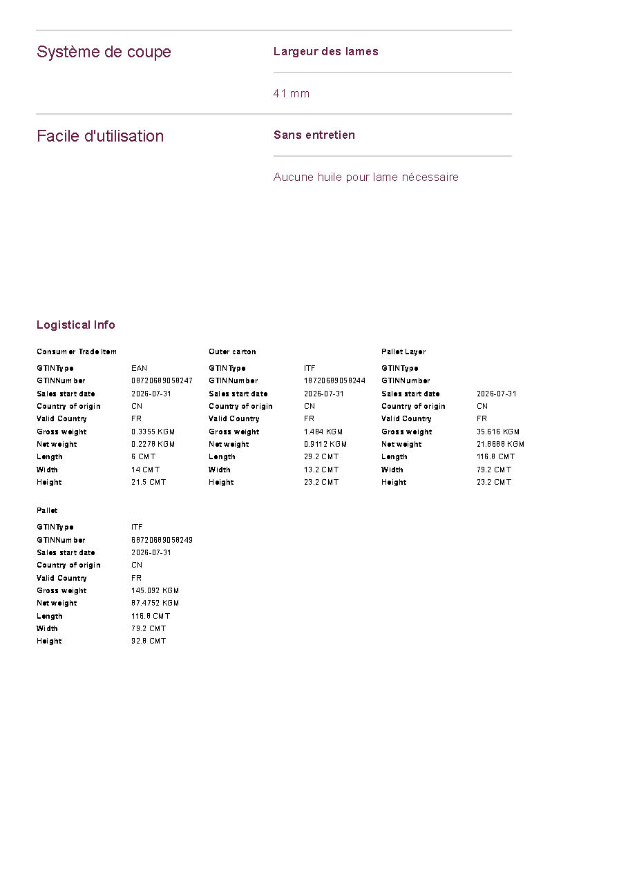 Fiche technique fournisseur