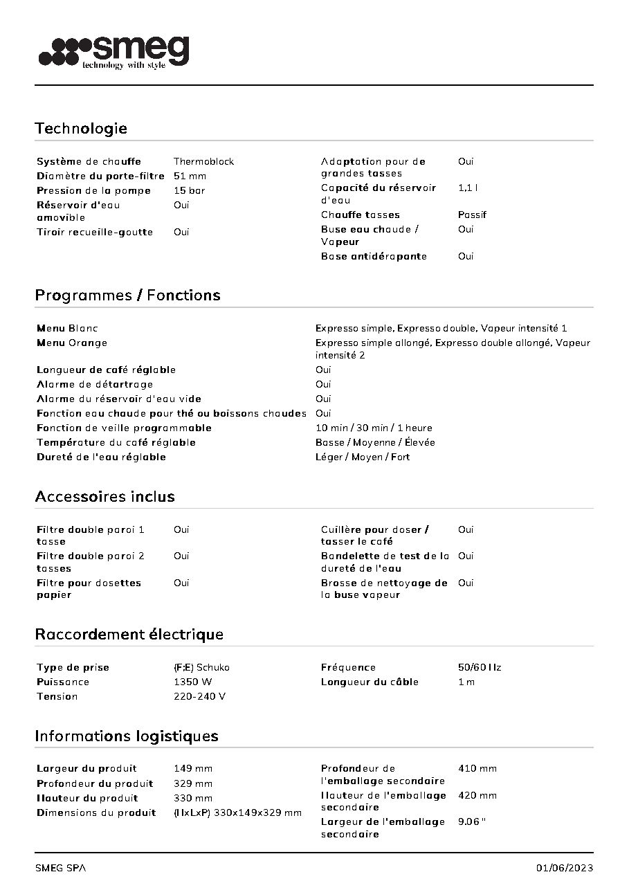 Fiche technique fournisseur