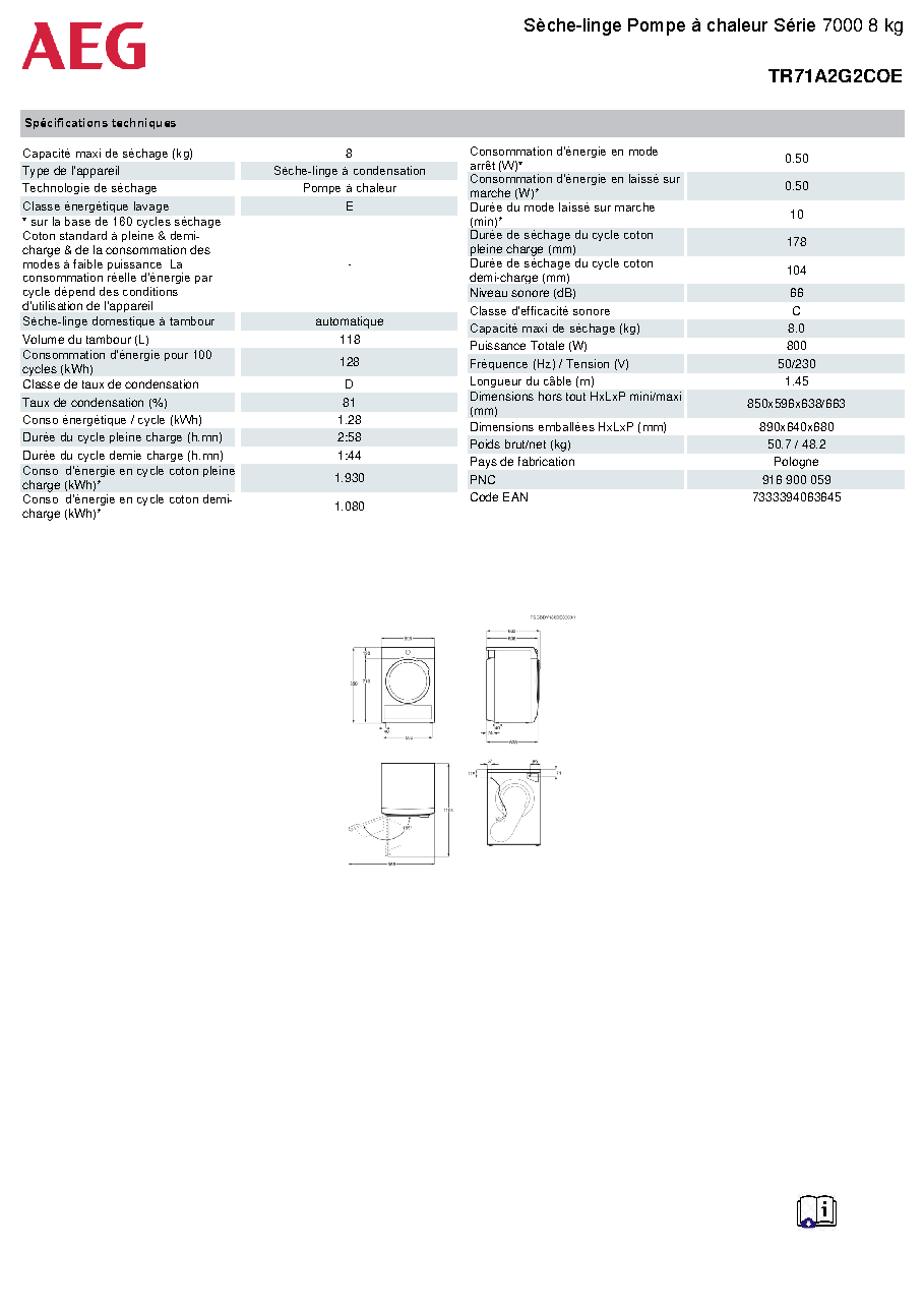 Fiche technique fournisseur