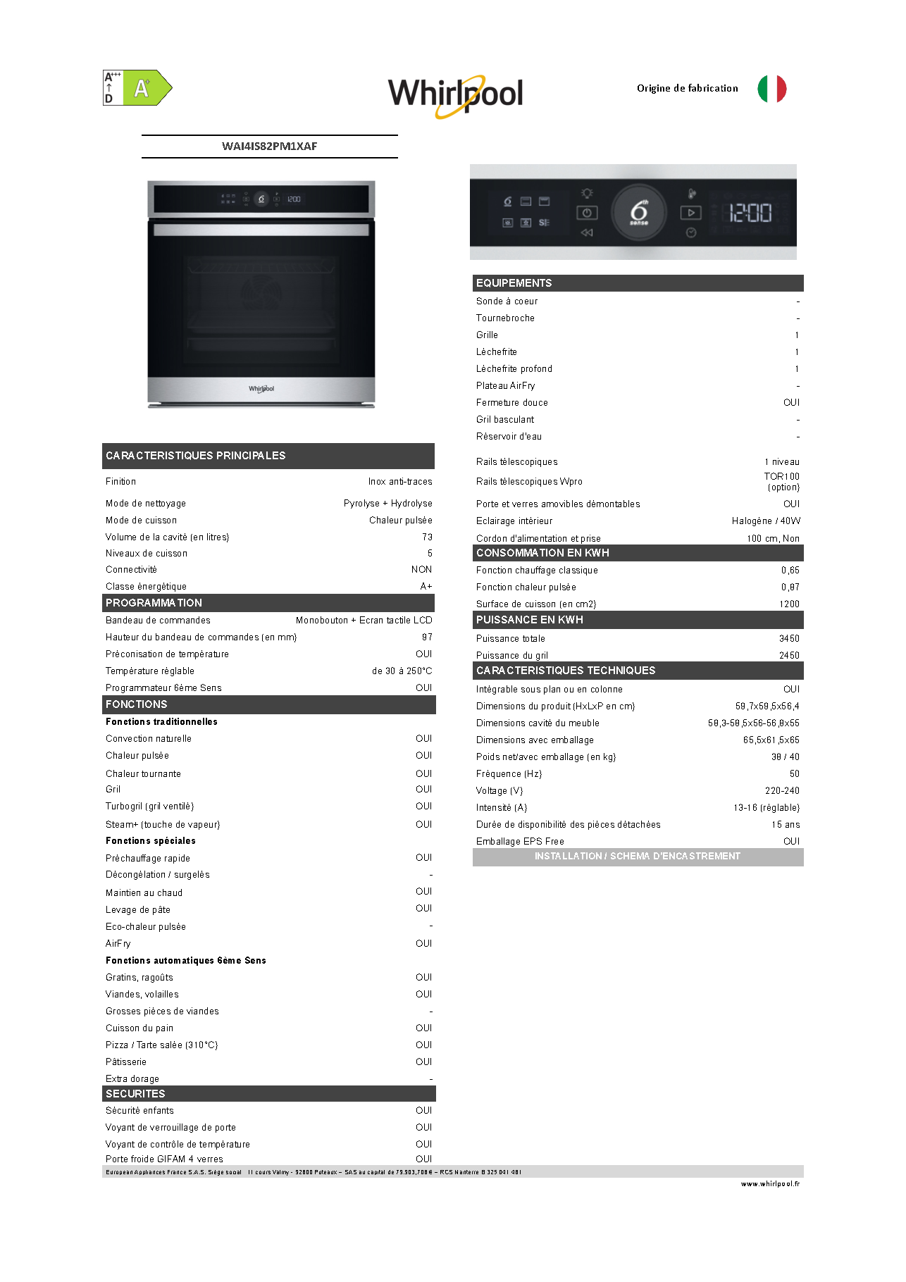 Fiche technique fournisseur