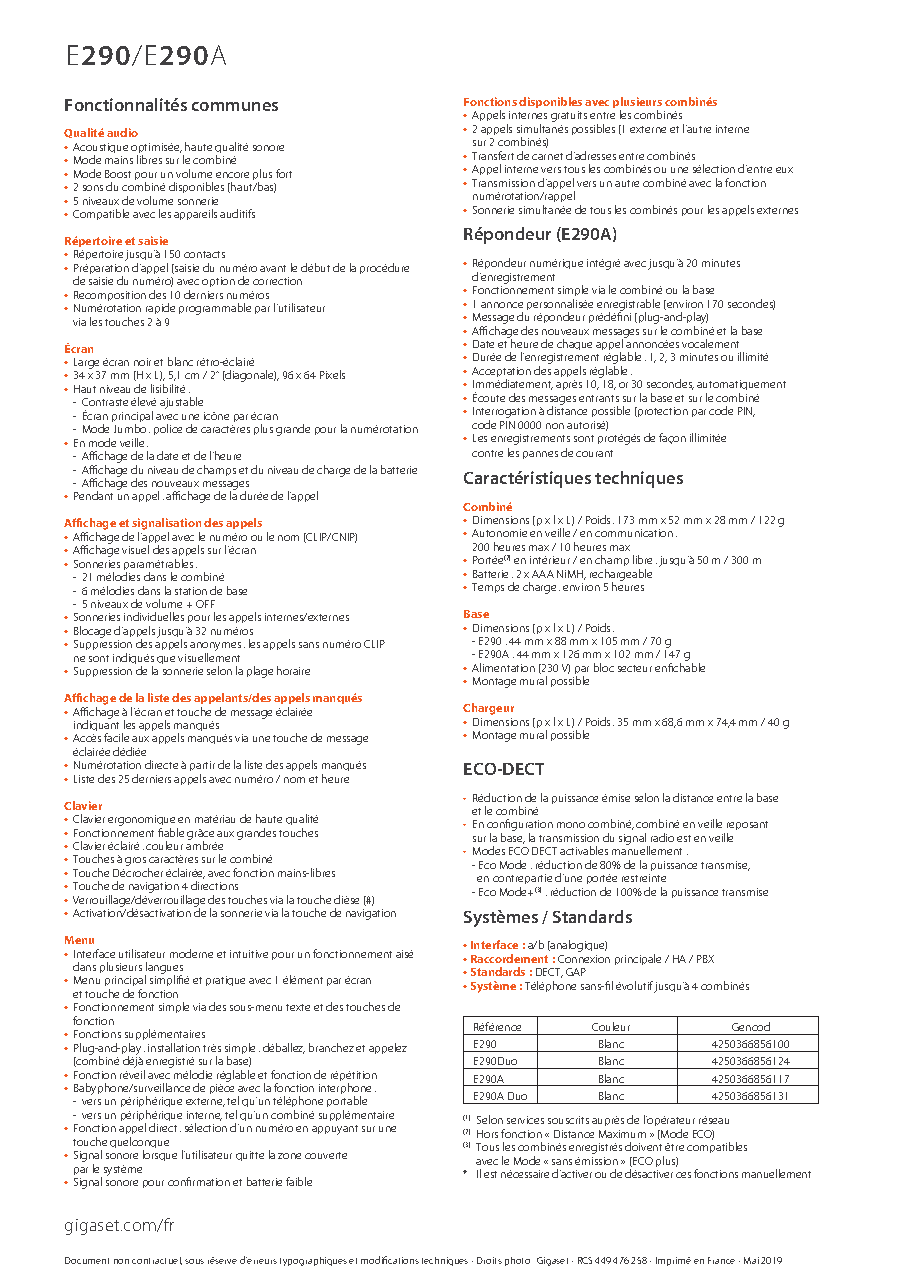 Fiche technique fournisseur