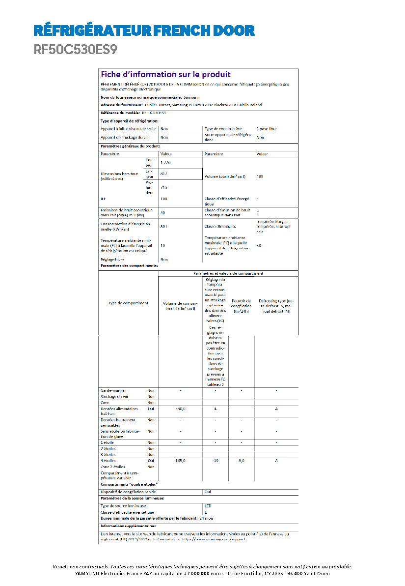 Fiche technique fournisseur