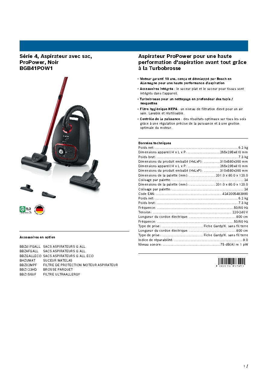 Fiche technique fournisseur