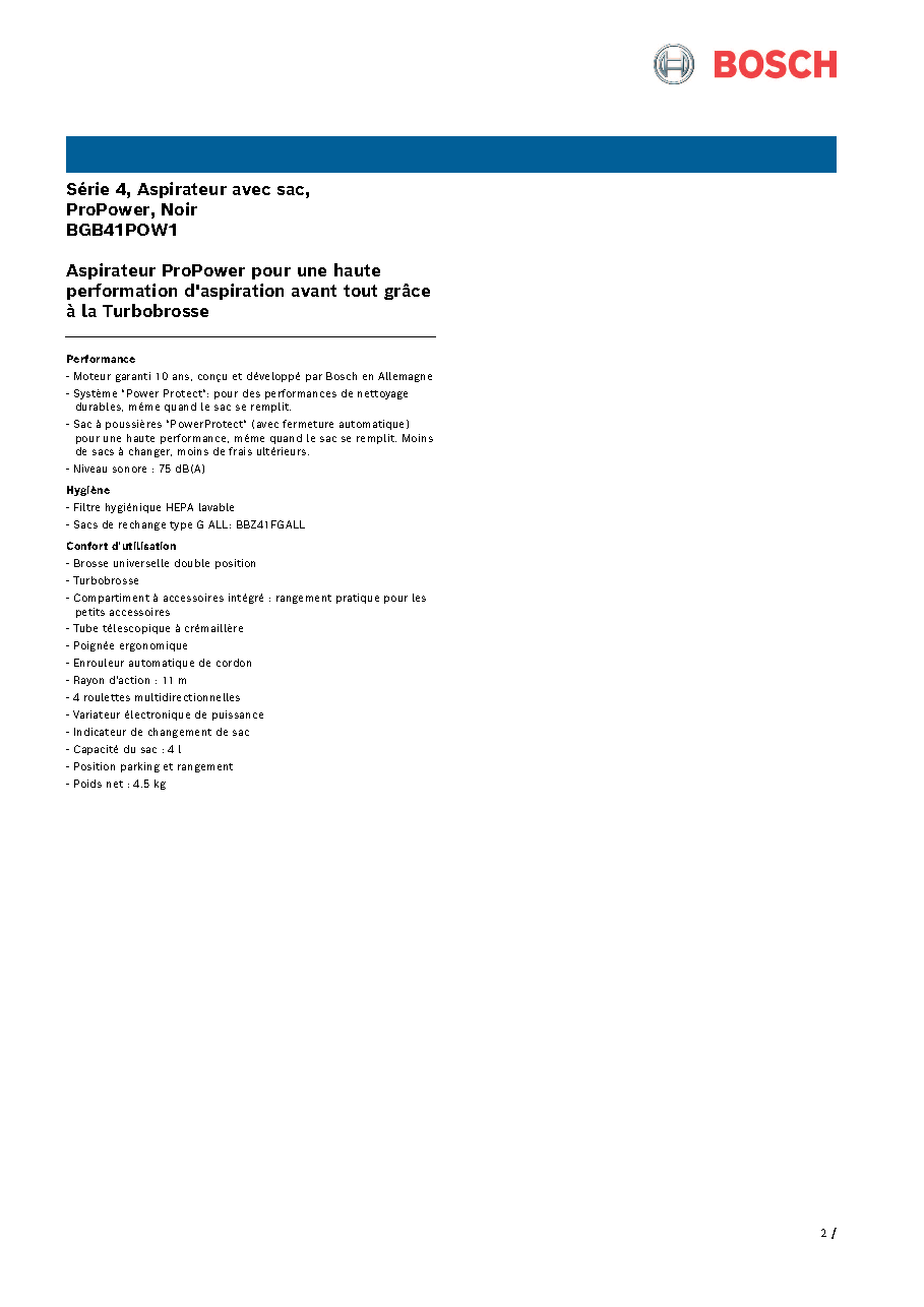 Fiche technique fournisseur