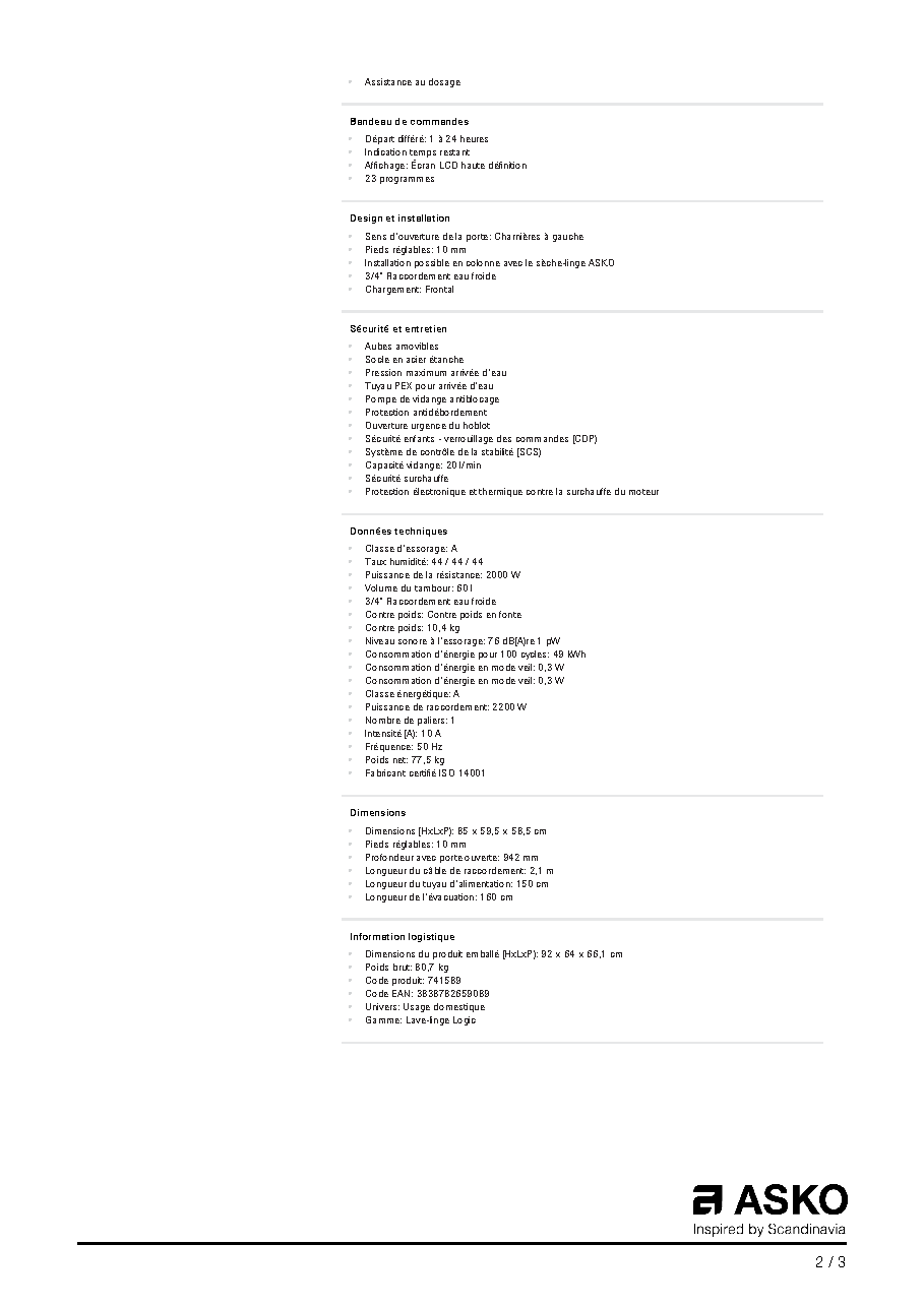 Fiche technique fournisseur