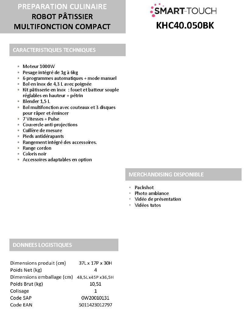 Fiche technique fournisseur